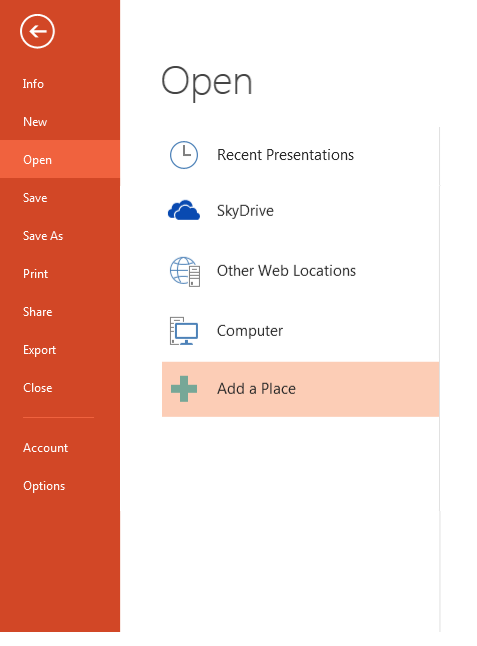Add a place in SkyDrive account Add a place in SkyDrive account